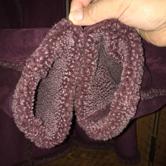 LL Bean Deep Plum Faux Sherpa Shearling Fleece Lined Hooded Coat Jacket - Picture 9 of 13